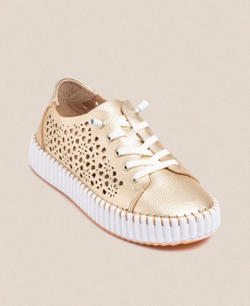 Yokono Sintra 002 Gold Lace Up Flat Shoes