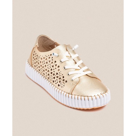 Yokono Sintra 002 Gold Lace Up Flat Shoes