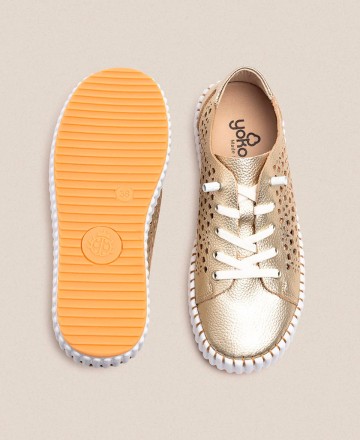 Yokono Sintra 002 Gold Lace Up Flat Shoes