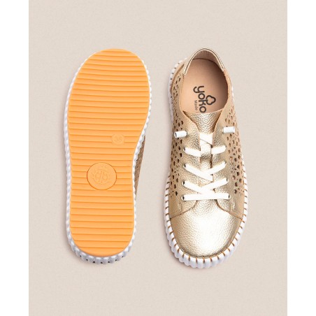 Yokono Sintra 002 Gold Lace Up Flat Shoes