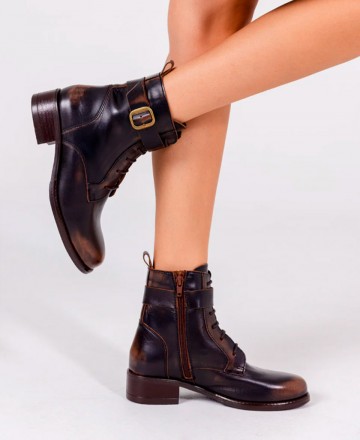 Yokono Mons Lace-Up Ankle Boots with Side Buckle